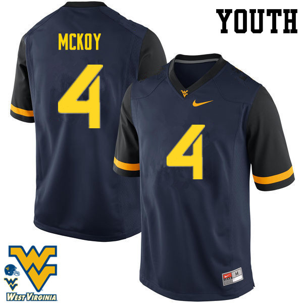 NCAA Youth Kennedy McKoy West Virginia Mountaineers Navy #4 Nike Stitched Football College Authentic Jersey TZ23F70IG